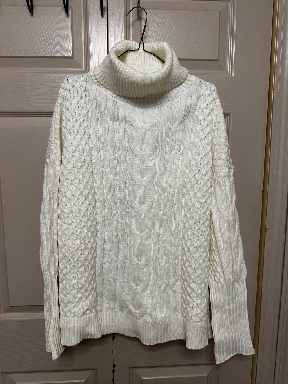 SHEIN Ivory Cable Knit Turtleneck Sweater